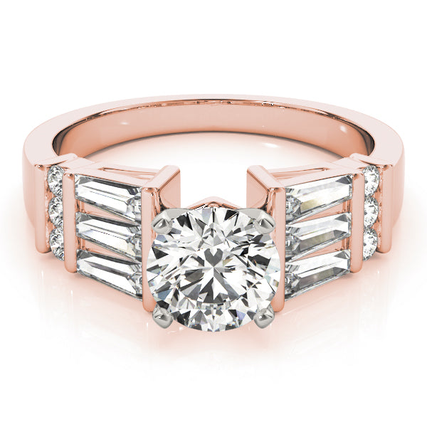 Sophisticated Fancy Shape Baguette Remounts Round Diamond Engagement Ring — 9K/18K Gold & Platinum