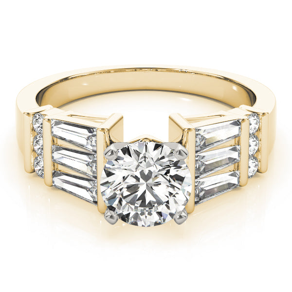 Sophisticated Fancy Shape Baguette Remounts Round Diamond Engagement Ring — 9K/18K Gold & Platinum