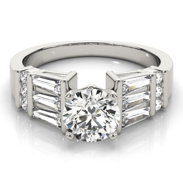 Sophisticated Fancy Shape Baguette Remounts Round Diamond Engagement Ring — 9K/18K Gold & Platinum