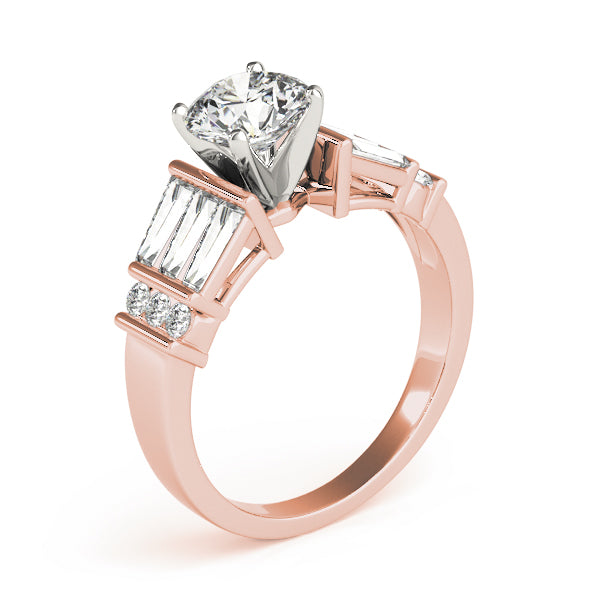 Sophisticated Fancy Shape Baguette Remounts Round Diamond Engagement Ring — 9K/18K Gold & Platinum