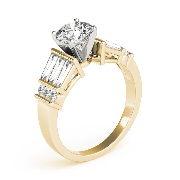 Sophisticated Fancy Shape Baguette Remounts Round Diamond Engagement Ring — 9K/18K Gold & Platinum