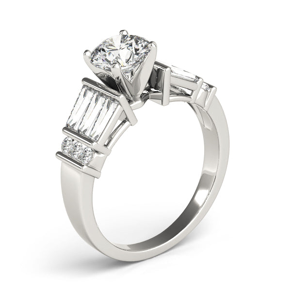 Sophisticated Fancy Shape Baguette Remounts Round Diamond Engagement Ring — 9K/18K Gold & Platinum