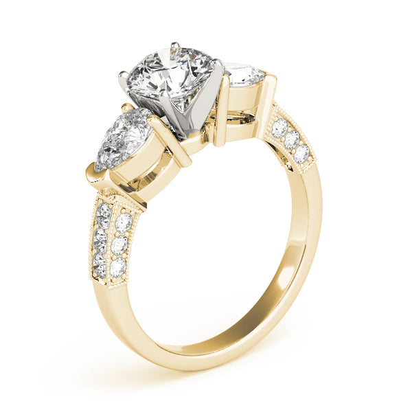 Eternal Three-Stone Pear Diamond Engagement Ring — 9K/18K Gold & Platinum