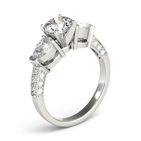 Eternal Three-Stone Pear Diamond Engagement Ring — 9K/18K Gold & Platinum