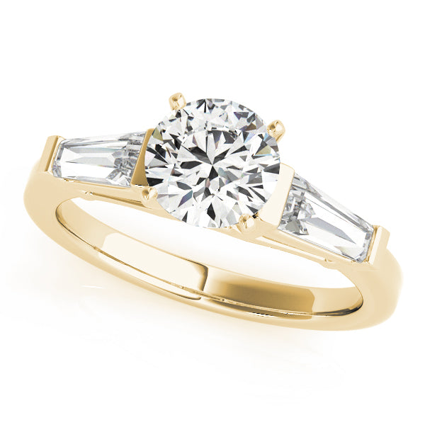 Radiant Three-Stone Baguette Round Diamond Engagement Ring — 9K/18K Gold & Platinum