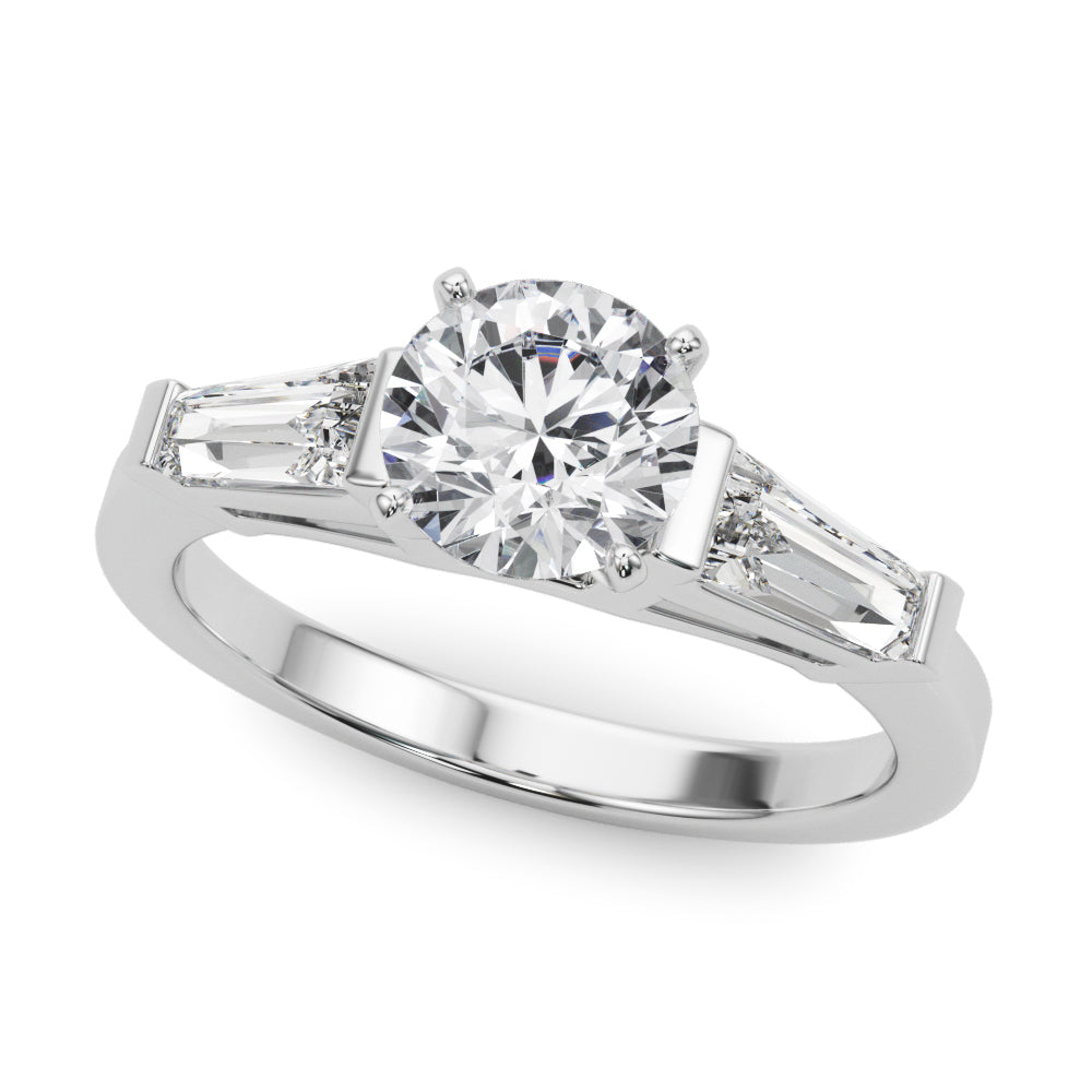 Radiant Three-Stone Baguette Round Diamond Engagement Ring — 9K/18K Gold & Platinum