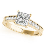 Crowned Antique Princess Diamond Engagement Ring — 9K/18K Gold & Platinum