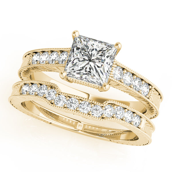 Crowned Antique Princess Diamond Engagement Ring — 9K/18K Gold & Platinum