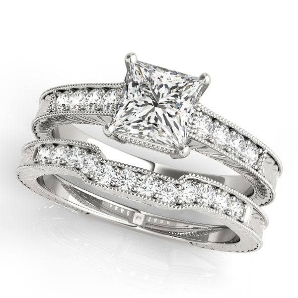 Crowned Antique Princess Diamond Engagement Ring — 9K/18K Gold & Platinum