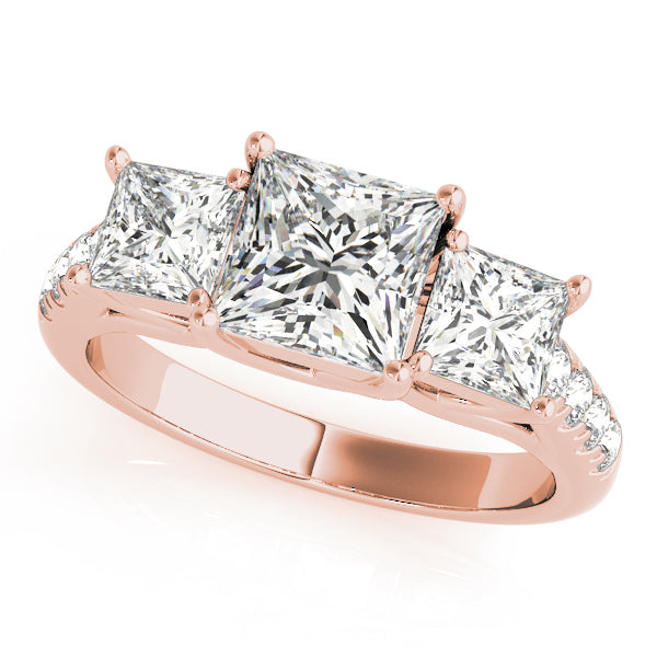 Classic Three-Stone Princess Diamond Engagement Ring — 9K/18K Gold & Platinum