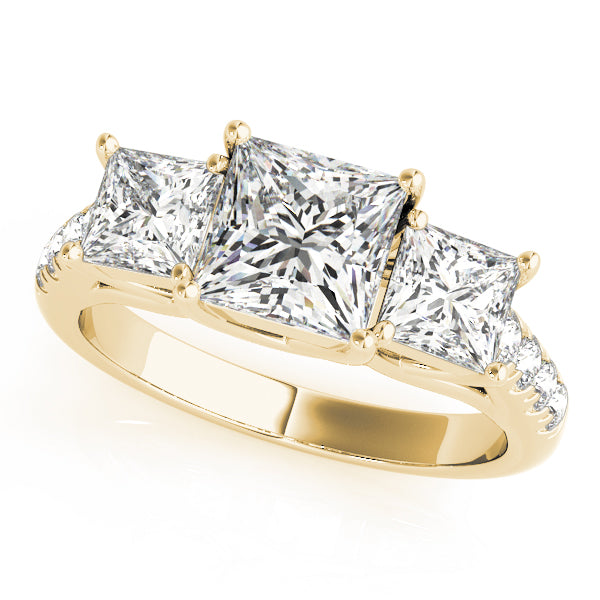 Classic Three-Stone Princess Diamond Engagement Ring — 9K/18K Gold & Platinum