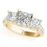 Classic Three-Stone Princess Diamond Engagement Ring — 9K/18K Gold & Platinum