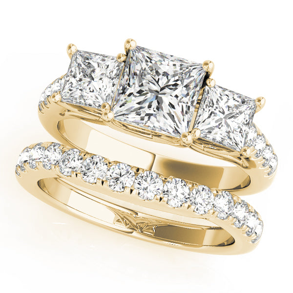 Classic Three-Stone Princess Diamond Engagement Ring — 9K/18K Gold & Platinum