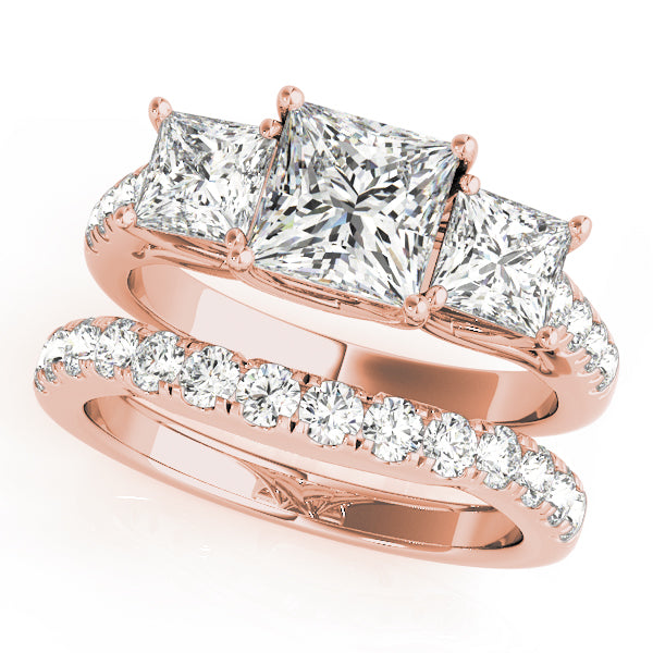 Classic Three-Stone Princess Diamond Engagement Ring — 9K/18K Gold & Platinum