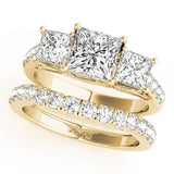 Classic Three-Stone Princess Diamond Engagement Ring — 9K/18K Gold & Platinum