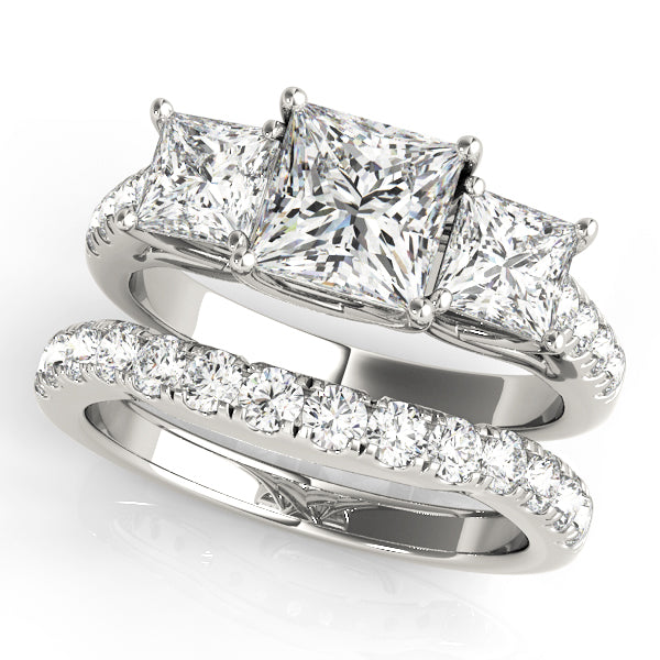 Classic Three-Stone Princess Diamond Engagement Ring — 9K/18K Gold & Platinum