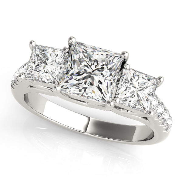 Classic Three-Stone Princess Diamond Engagement Ring — 9K/18K Gold & Platinum