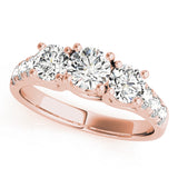Elegant Three-Stone Ring Round Diamond Engagement Ring — 9K/18K Gold & Platinum
