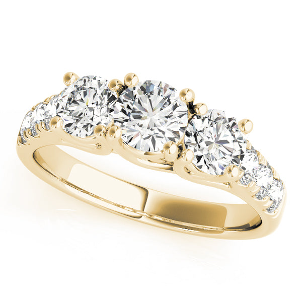 Elegant Three-Stone Ring Round Diamond Engagement Ring — 9K/18K Gold & Platinum