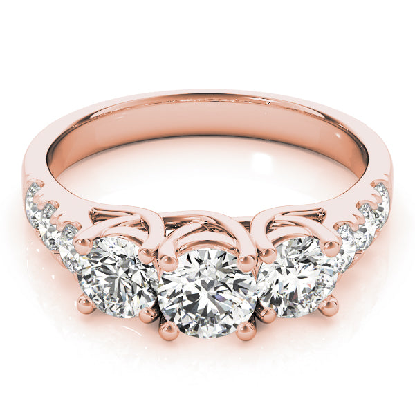 Elegant Three-Stone Ring Round Diamond Engagement Ring — 9K/18K Gold & Platinum