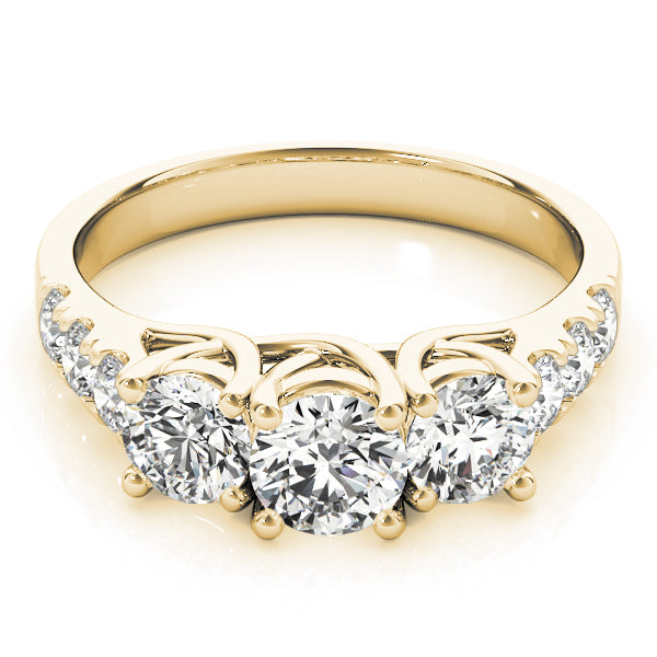 Elegant Three-Stone Ring Round Diamond Engagement Ring — 9K/18K Gold & Platinum