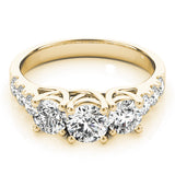 Elegant Three-Stone Ring Round Diamond Engagement Ring — 9K/18K Gold & Platinum