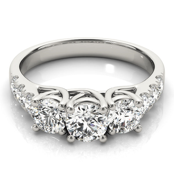 Elegant Three-Stone Ring Round Diamond Engagement Ring — 9K/18K Gold & Platinum