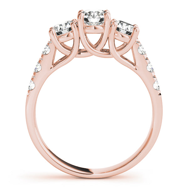 Elegant Three-Stone Ring Round Diamond Engagement Ring — 9K/18K Gold & Platinum