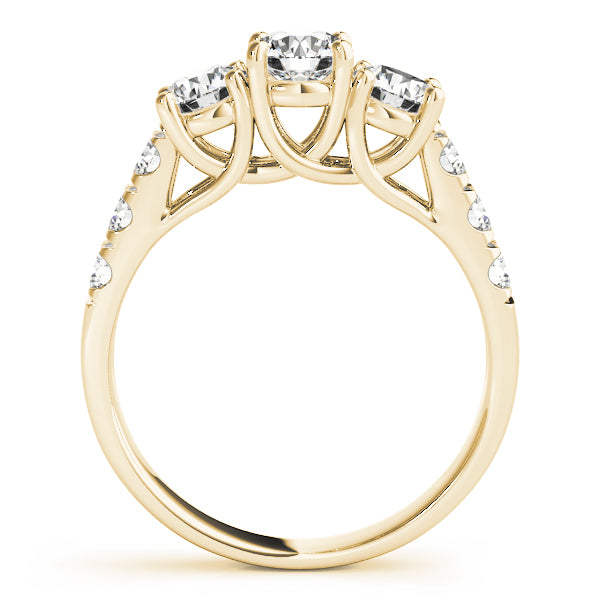 Elegant Three-Stone Ring Round Diamond Engagement Ring — 9K/18K Gold & Platinum