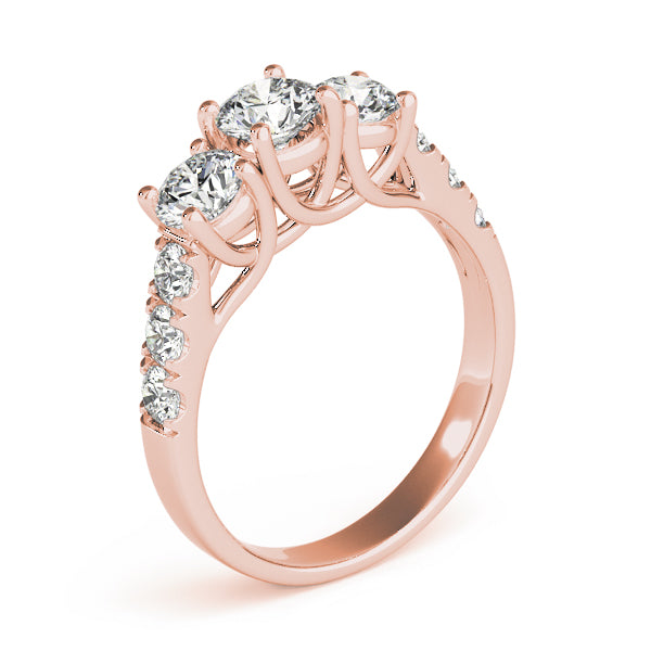 Elegant Three-Stone Ring Round Diamond Engagement Ring — 9K/18K Gold & Platinum
