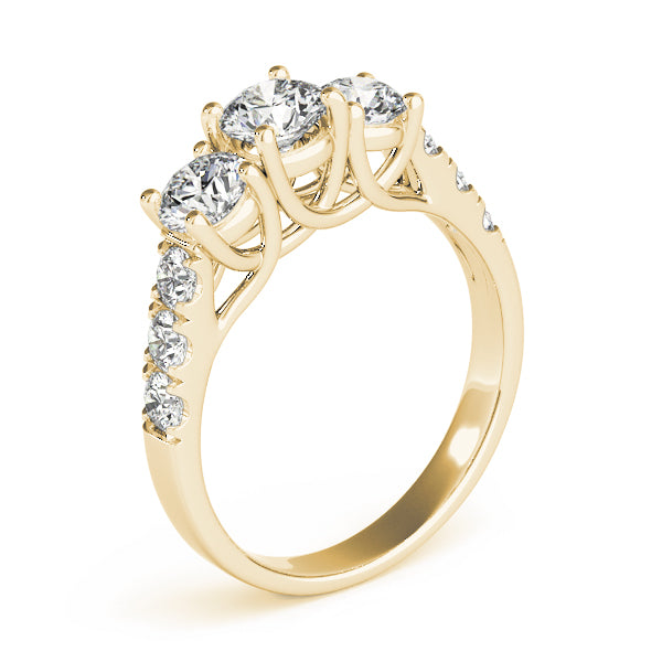Elegant Three-Stone Ring Round Diamond Engagement Ring — 9K/18K Gold & Platinum