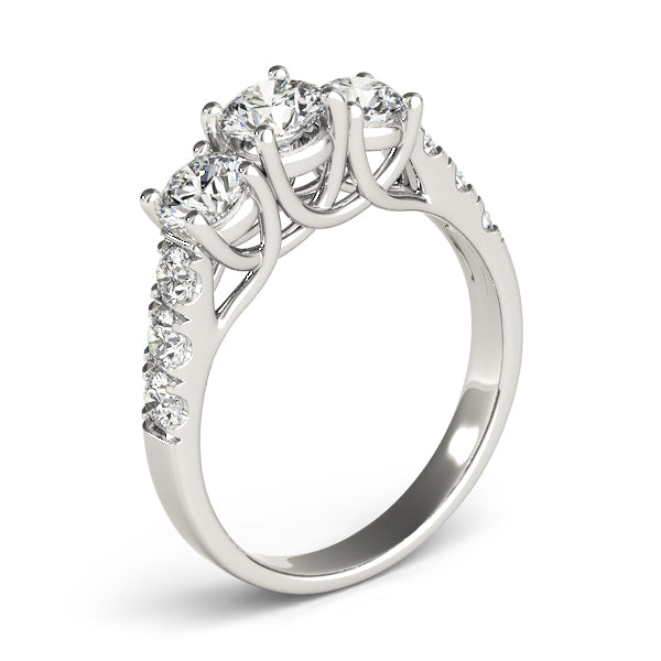 Elegant Three-Stone Ring Round Diamond Engagement Ring — 9K/18K Gold & Platinum