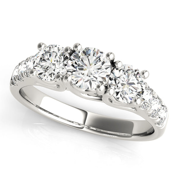 Elegant Three-Stone Ring Round Diamond Engagement Ring — 9K/18K Gold & Platinum