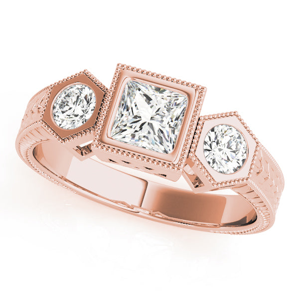 Romantic Three-Stone Princess Diamond Engagement Ring — 9K/18K Gold & Platinum