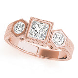 Romantic Three-Stone Princess Diamond Engagement Ring — 9K/18K Gold & Platinum