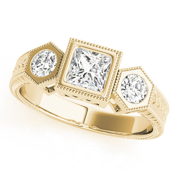 Romantic Three-Stone Princess Diamond Engagement Ring — 9K/18K Gold & Platinum