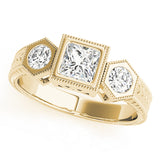 Romantic Three-Stone Princess Diamond Engagement Ring — 9K/18K Gold & Platinum