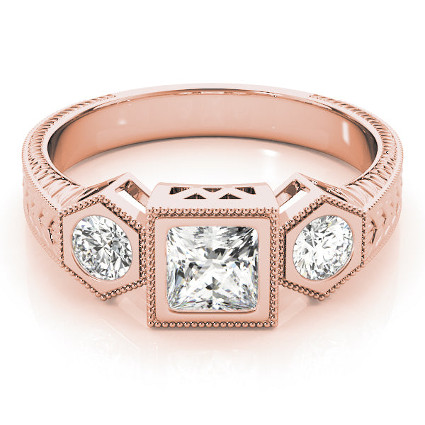 Romantic Three-Stone Princess Diamond Engagement Ring — 9K/18K Gold & Platinum