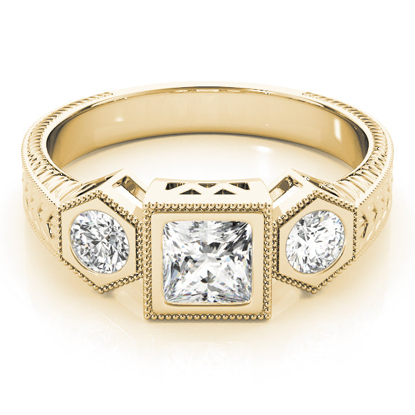 Romantic Three-Stone Princess Diamond Engagement Ring — 9K/18K Gold & Platinum