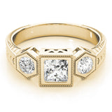 Romantic Three-Stone Princess Diamond Engagement Ring — 9K/18K Gold & Platinum