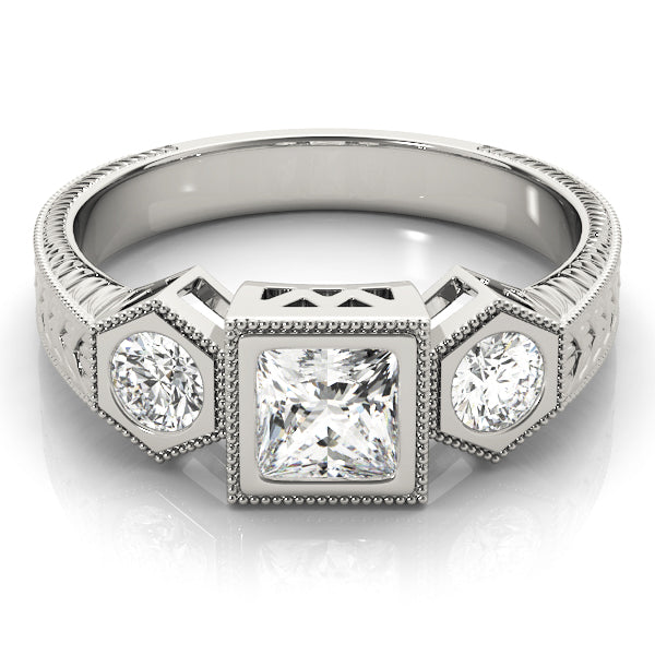 Romantic Three-Stone Princess Diamond Engagement Ring — 9K/18K Gold & Platinum