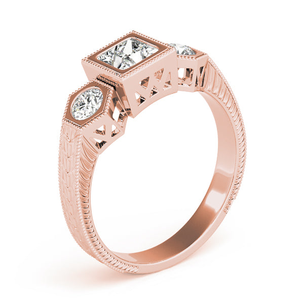 Romantic Three-Stone Princess Diamond Engagement Ring — 9K/18K Gold & Platinum