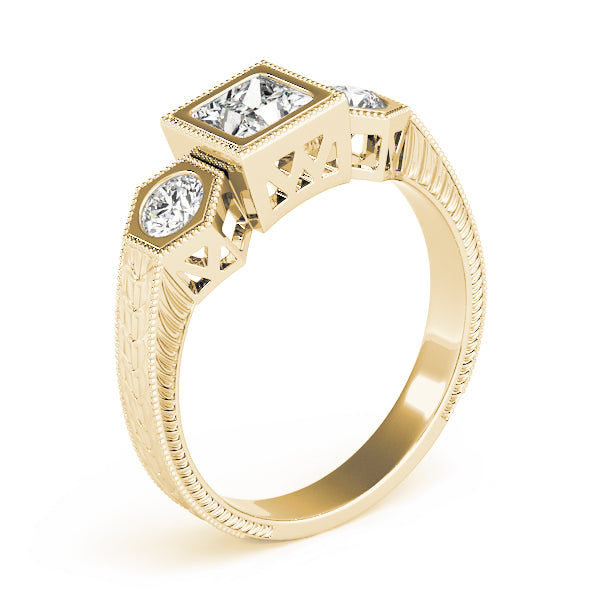 Romantic Three-Stone Princess Diamond Engagement Ring — 9K/18K Gold & Platinum