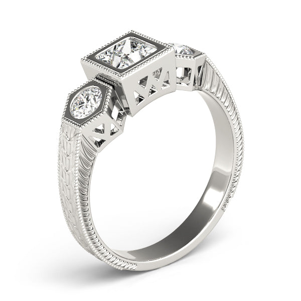 Romantic Three-Stone Princess Diamond Engagement Ring — 9K/18K Gold & Platinum