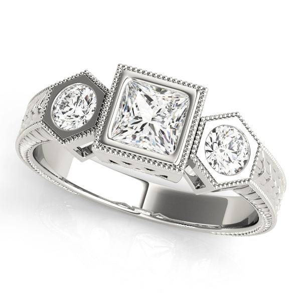 Romantic Three-Stone Princess Diamond Engagement Ring — 9K/18K Gold & Platinum