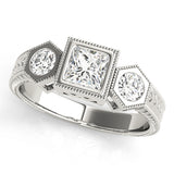 Romantic Three-Stone Princess Diamond Engagement Ring — 9K/18K Gold & Platinum