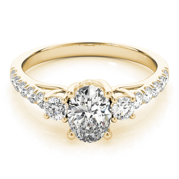 Lustrous Three-Stone Oval Diamond Engagement Ring — 9K/18K Gold & Platinum