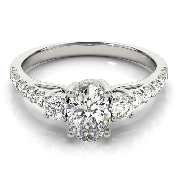 Lustrous Three-Stone Oval Diamond Engagement Ring — 9K/18K Gold & Platinum