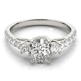 Lustrous Three-Stone Oval Diamond Engagement Ring — 9K/18K Gold & Platinum