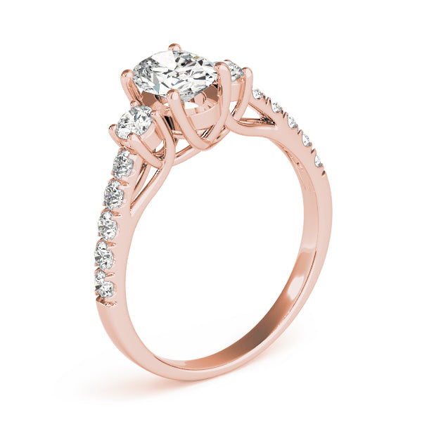 Lustrous Three-Stone Oval Diamond Engagement Ring — 9K/18K Gold & Platinum